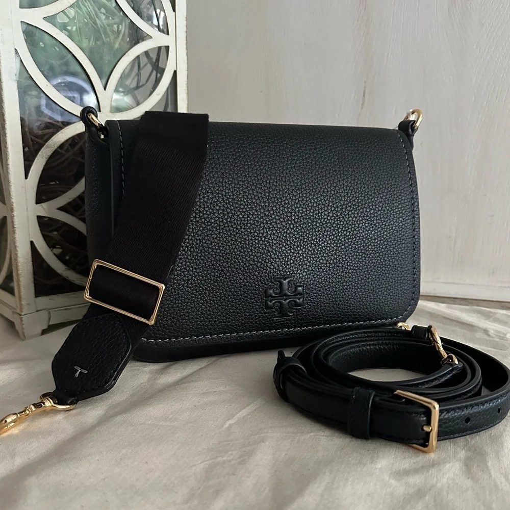 New Tory Burch thea web flap crossbody black